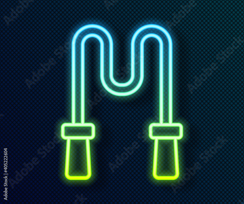 Glowing neon line Jump rope icon isolated on black background. Skipping rope. Sport equipment. Vector.