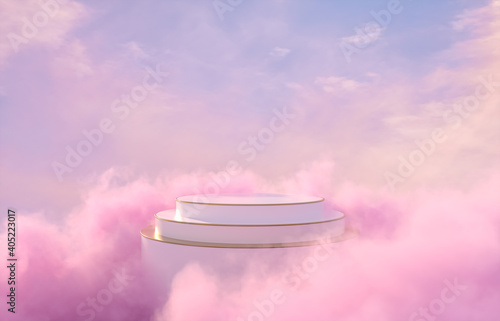 Sticker Natural beauty podium backdrop for product display with dreamy sky background