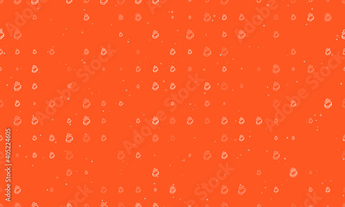Seamless background pattern of evenly spaced white soap symbols of different sizes and opacity. Vector illustration on deep orange background with stars