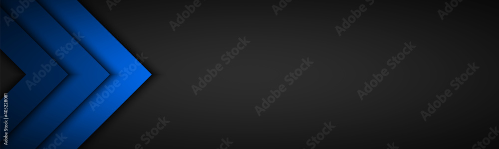 Vector header with black and blue overlapped arrows. Abstract modern banner with place for your text. Material design. Abstract widescreen background Vector header with black and blue overlapped arrows. Abstract modern banner with place for your text. Material design. Abstract widescreen background