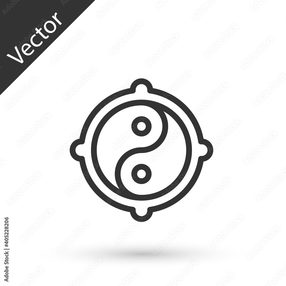Grey line Yin Yang symbol of harmony and balance icon isolated on white background. Vector. Grey line Yin Yang symbol of harmony and balance icon isolated on white background. Vector.