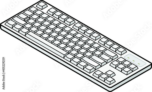 A white plain unlabelled classic-style compact keyboard - US layout. No numeric keypad.