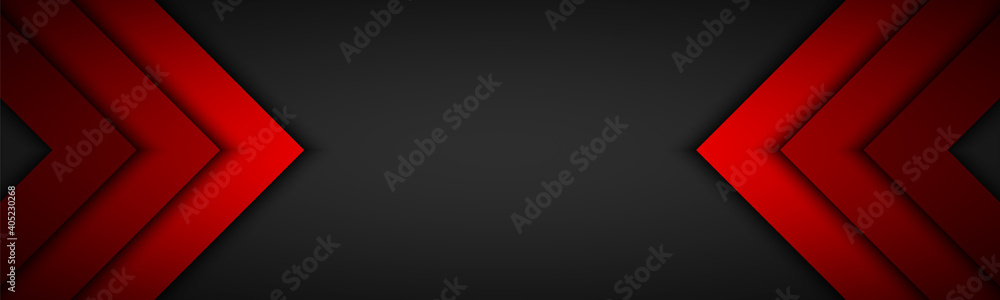 Black and red overlapped arrows header. Abstract modern vector banner with place for your text. Material design. Abstract widescreen background Black and red overlapped arrows header. Abstract modern vector banner with place for your text. Material design. Abstract widescreen background