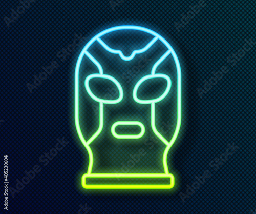 Glowing neon line Mexican wrestler icon isolated on black background. Vector.