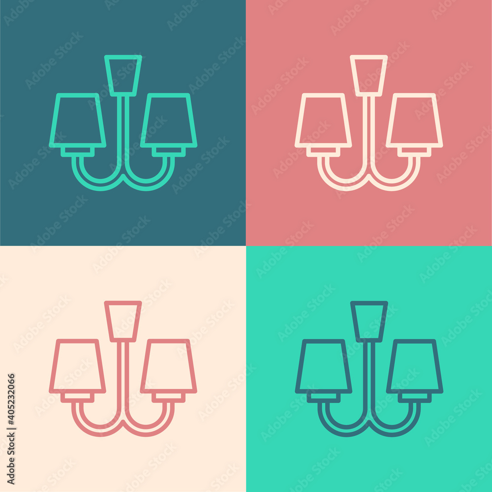 Pop art line Chandelier icon isolated on color background. Vector. Pop art line Chandelier icon isolated on color background. Vector.