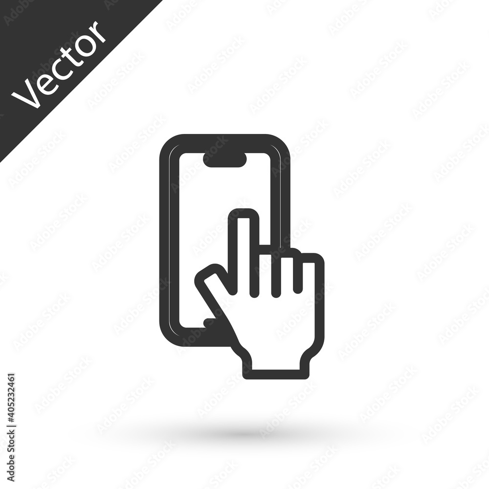 Grey line Phone repair service icon isolated on white background. Adjusting, service, setting, maintenance, repair, fixing. Vector. Grey line Phone repair service icon isolated on white background. Adjusting, service, setting, maintenance, repair, fixing. Vector.