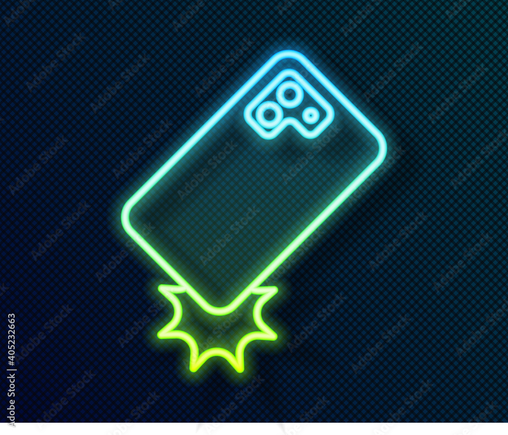 Glowing neon line Shockproof mobile phone icon isolated on black background. Vector. Glowing neon line Shockproof mobile phone icon isolated on black background. Vector.