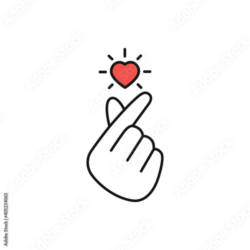 Finger heart sign. Korean love symbol. Design of a postcard, print or banner for Valentine's Day.