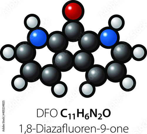 A molecule of Luminol / DFO (1,8-Diazafluoren-9-one). Used by forensic investigators to detect fingerprints on porous surfaces.