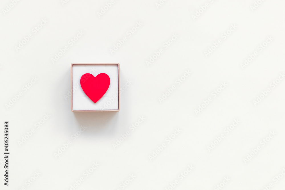 heart in gift box white background flat lay heart in gift box white background flat lay