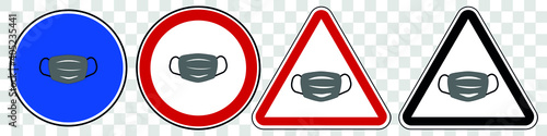 Wear a facemask vector sign set transparent