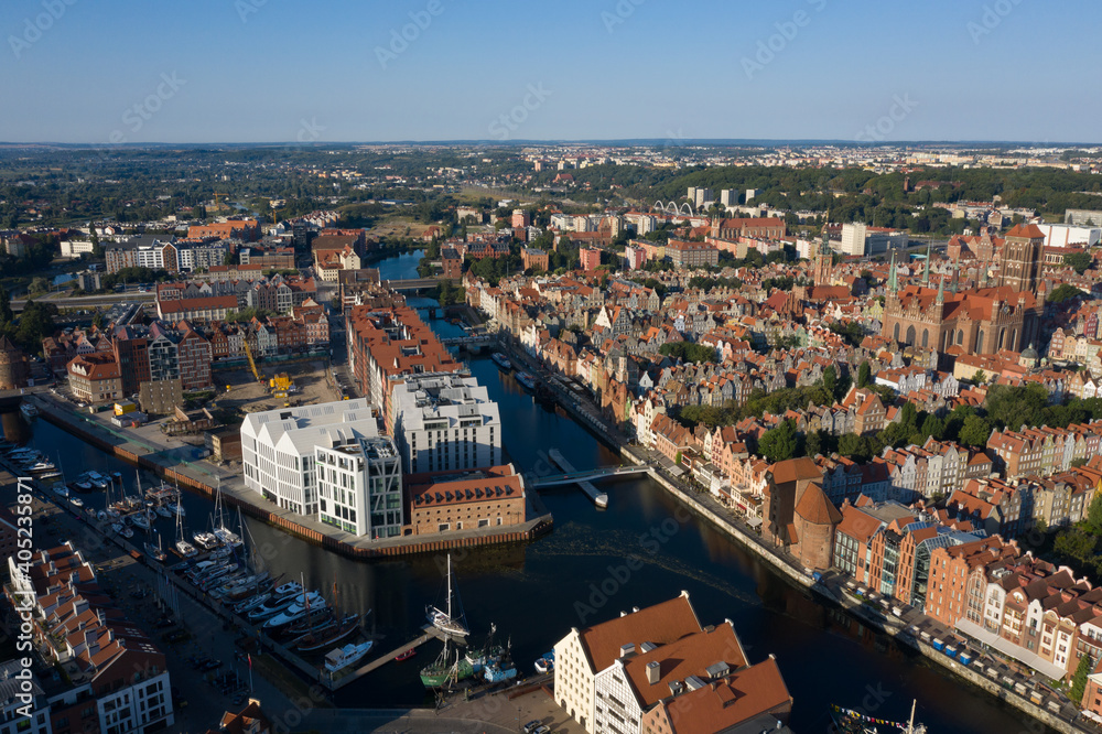 Gdansk aerial view on Old Town and River