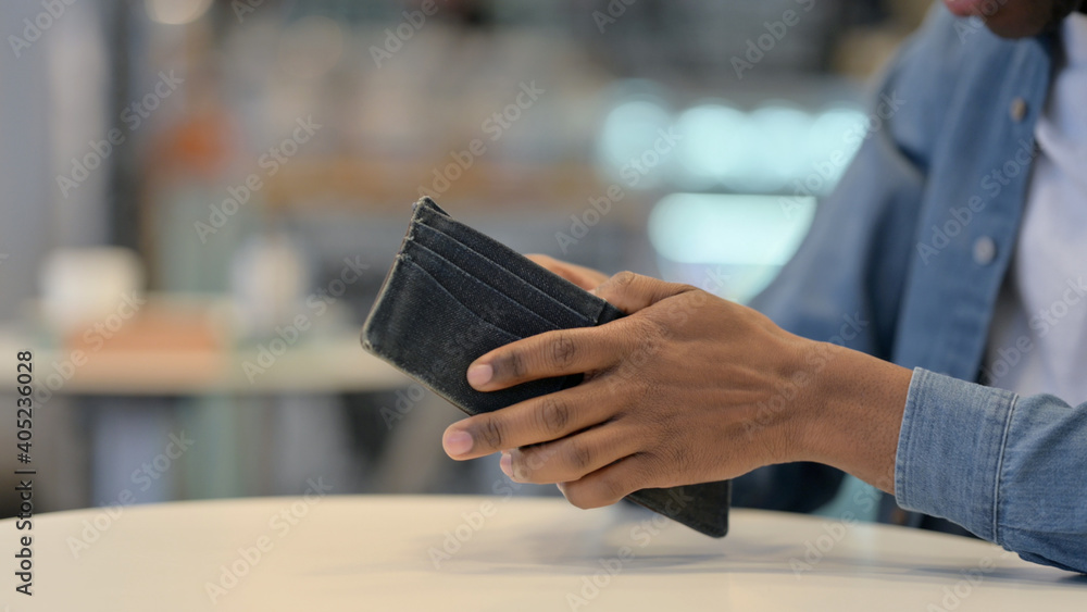 African Man Checking Empty Wallet, Close Up 