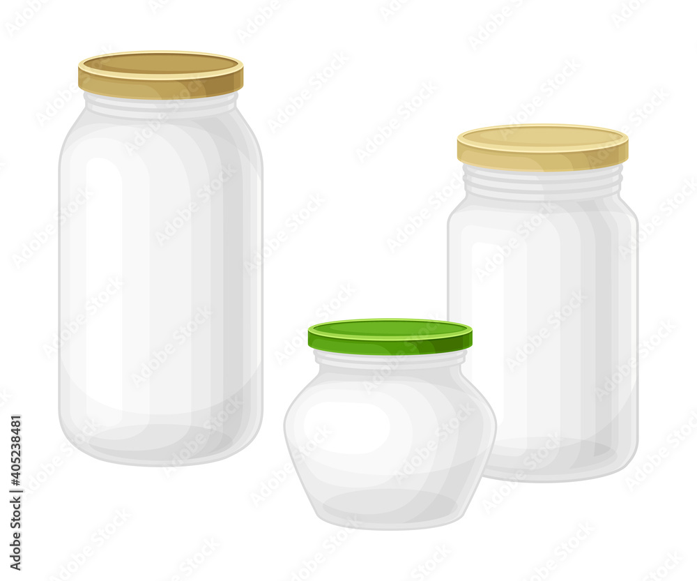 Glass Jars with Closed Lid as Everyday Reused Object Vector Illustration Glass Jars with Closed Lid as Everyday Reused Object Vector Illustration