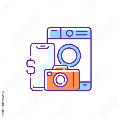 Pawn item RGB color icon. Materialistic value. Smartphones and electronic gadgets. Reselling retail items. Collateral-based loans. Televisions, electronics, tools. Isolated vector illustration