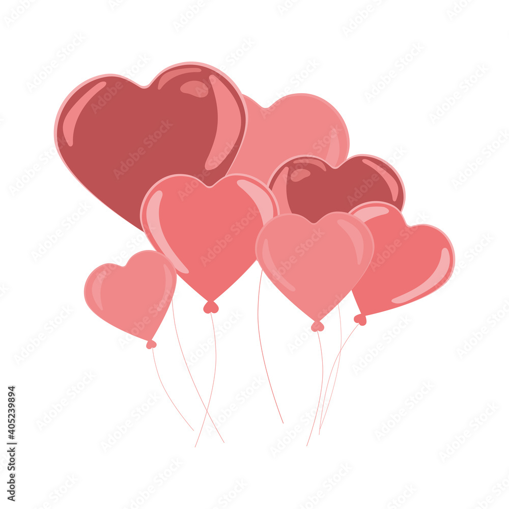 balloons in the shape of a heart. Drawing, design, sketch for postcards, Notebooks, postcards. Vector