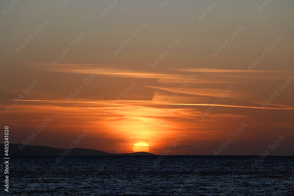 Beautiful sunset over the sea. Landscape in Split, Croatia.