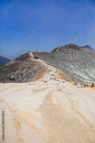 Stunning panoramic view of the Ijen Volcano Complex with mountains.