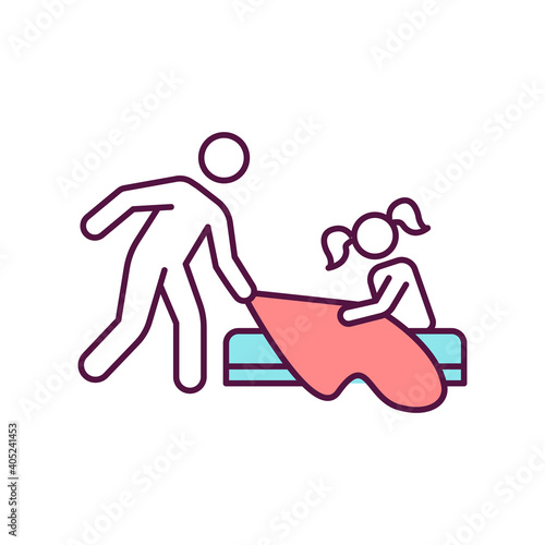 Sexual abuse RGB color icon. Domestic violence. Child safety. Assault by adult. Harassment prevention. Aggressive behavior at home. Victim of physical abuse. Isolated vector illustration