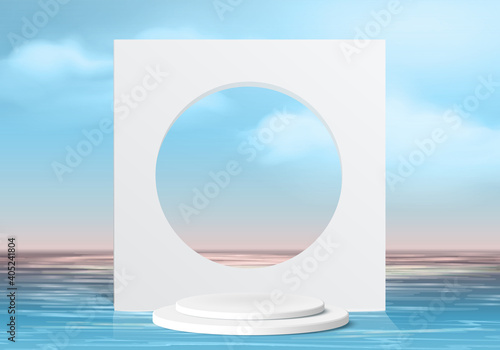 Minimal blue Podium and scene with 3d render vector in abstract background composition, 3d illustration mock up scene geometry shape platform forms for product display. stage for product in modern.