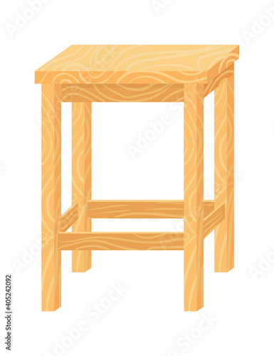 Handmade wooden stool, concept processed timber seat, design comfortable chair cartoon vector illustration, isolated on white icon. Cozy relaxing wood furniture, place sit armchair.