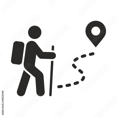 Hiking icon. Walking. Public footpath. Trail. Vector icon isolated on white background.