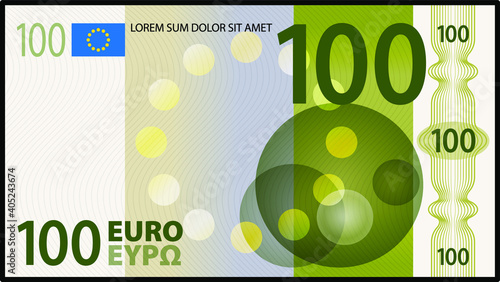 A stylized iconic colourful 100 Euro bank note / paper money.