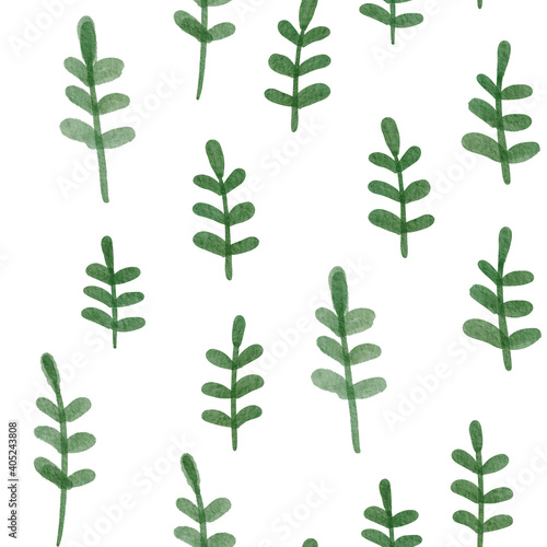 Simple leaves watercolour - childish seamless pattern on white background - for fabric, wrapping, textile, wallpaper, background.