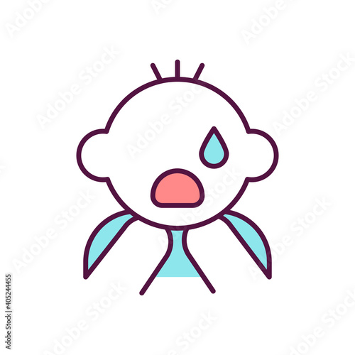 Child choking hazard RGB color icon. Baby suffocating danger. Blocked airways. Problem with breathing. Toddler asthma. Health damage prevention. Upset kid. Isolated vector illustration