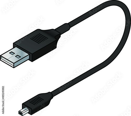 A USB (universal serial bus) cable. USB 2.0 type A to mini B (4-pin).