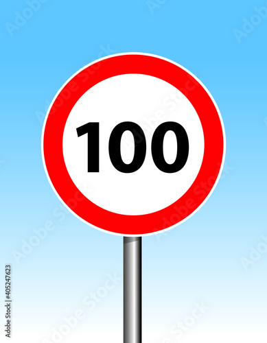 speed limit 100, road sign on blue sky