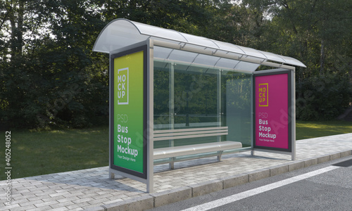 Bus Stop Bus Shelter Two sign Mockup Sign Board Billboard Mockup Roadside Signage for Advertisement outdoor advertising