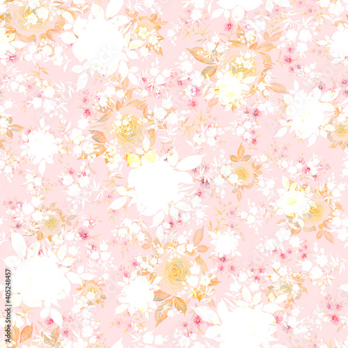 Fototapeta Naklejka Na Ścianę i Meble -   Abstract seamless floral pattern beautiful roses drawn by paints with wildflowers