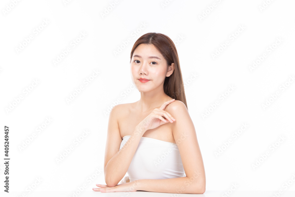 Beautiful spa model girl with perfect fresh clean skin. Beauty woman face portrait on white background. Beautiful spa model girl with perfect fresh clean skin. Beauty woman face portrait on white background.