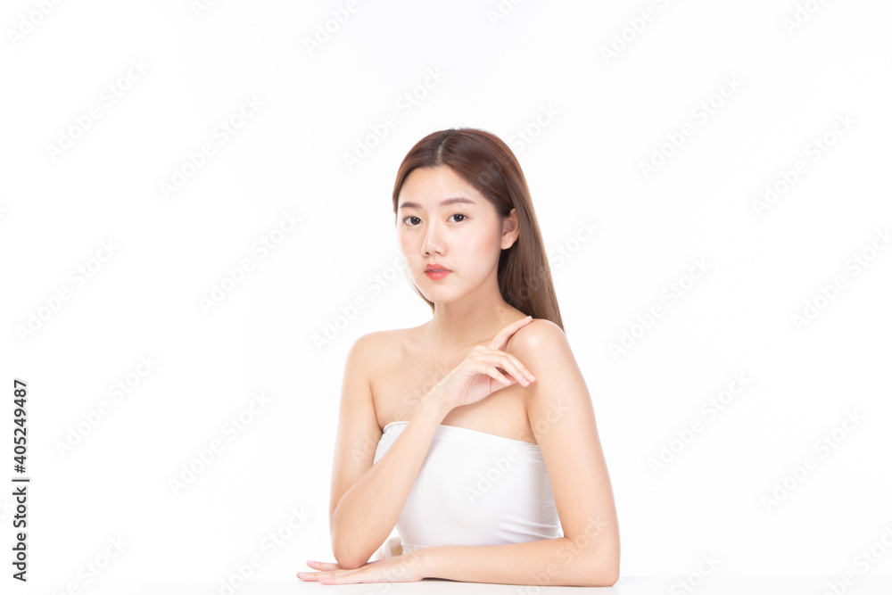 Beautiful spa model girl with perfect fresh clean skin. Beauty woman face portrait on white background. Beautiful spa model girl with perfect fresh clean skin. Beauty woman face portrait on white background.