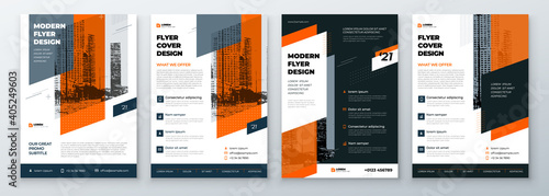 Flyer Design Set. Modern Flyer Background with Orange Accents. Template Layout for Flyer. Concept with Dynamic Circle Shapes. Vector Background.