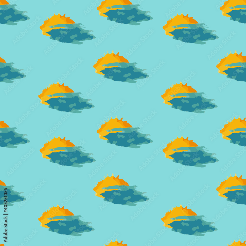 Seamless pattern with the image of blue and yellow watercolor stains.