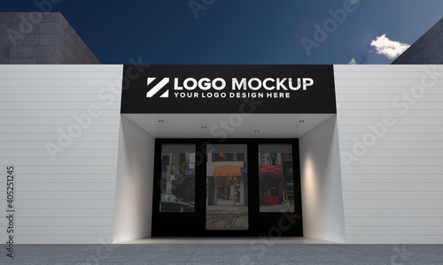 Logo Mockup 3D Sign façade Building 3d Rendered