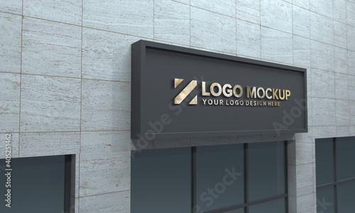Logo Mockup 3D Sign façade Building 3d Rendered