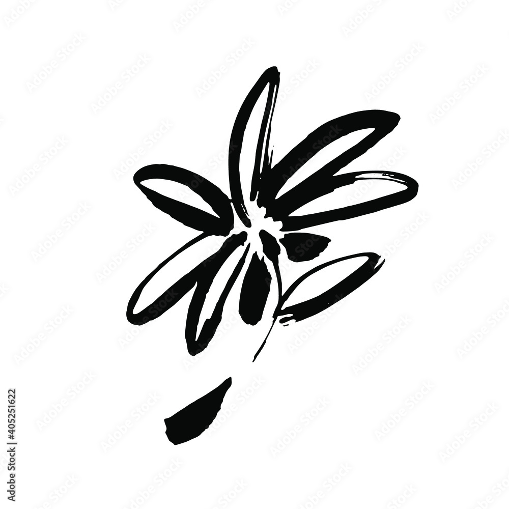 Flower icons isolated on white background. Logo sign design. Modern brush ink illustration. Vector