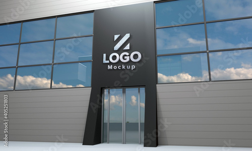 Logo Mockup 3D Sign façade Building 3d Rendered