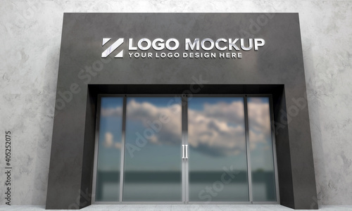 Logo Mockup 3D Sign façade Building 3d Rendered