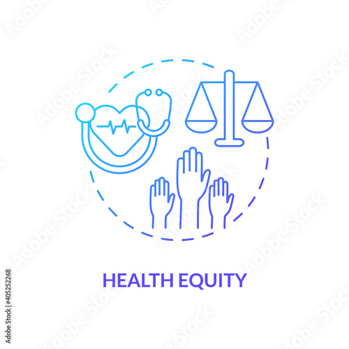 Health equity concept icon. Health programs principles. Getting best medical help from proffesionals. Clinic facility idea thin line illustration. Vector isolated outline RGB color drawing