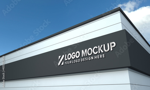 Logo Mockup 3D Sign façade Building 3d Rendered