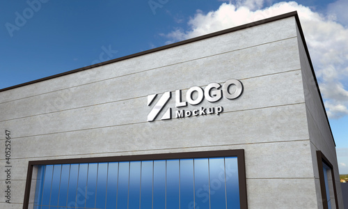 Logo Mockup 3D Sign façade Building 3d Rendered photo