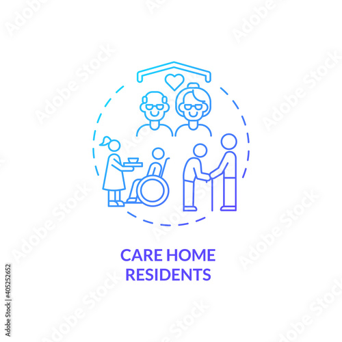 Care home residents concept icon. Covid vaccination priority list. Helping people remotely at home. Modern health care idea thin line illustration. Vector isolated outline RGB color drawing