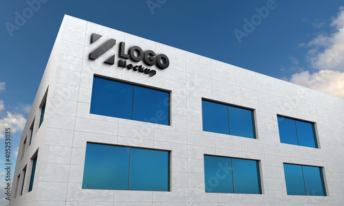 Logo Mockup 3D Sign façade Building 3d Rendered