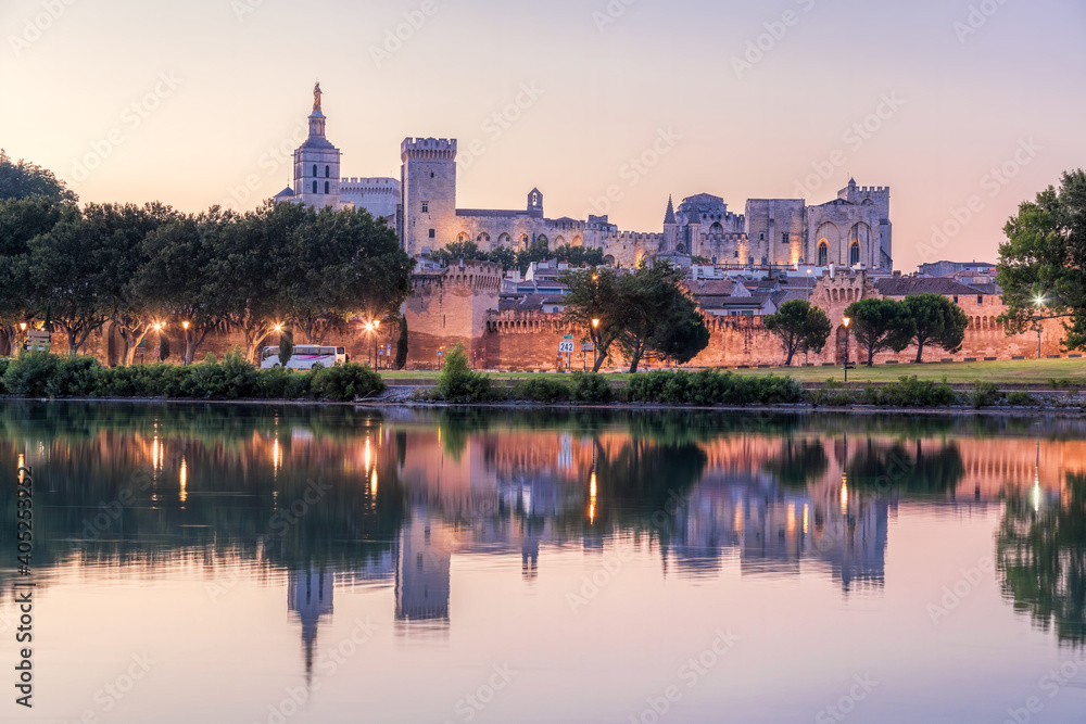 Avignon with Popes Palace during evening in Provence, France