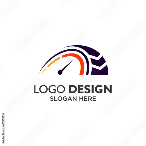 Wheel and speedometer for service and automotive logo design
