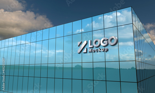 Logo Mockup 3D Sign façade Building 3d Rendered photo